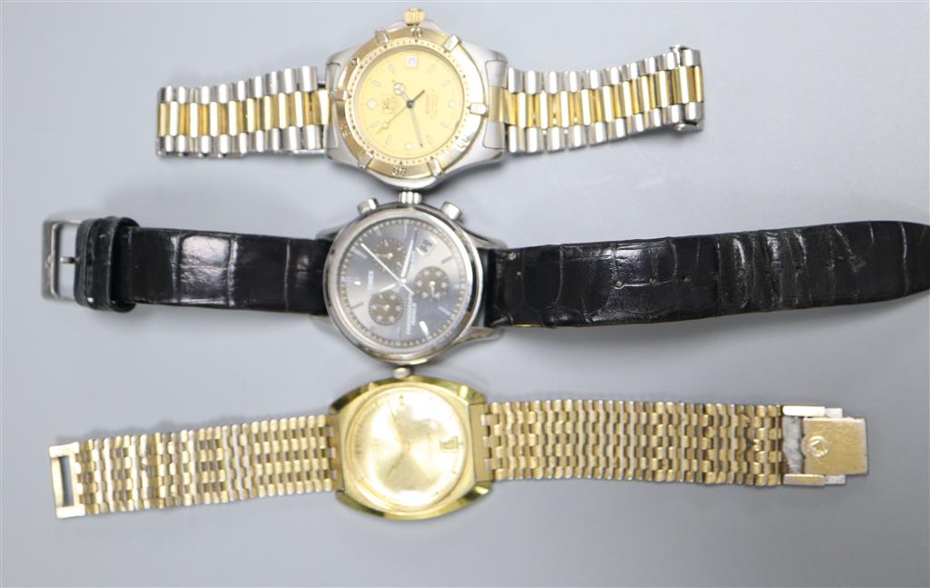 Three assorted gentlemans wrist watches including Timex and Borel.
